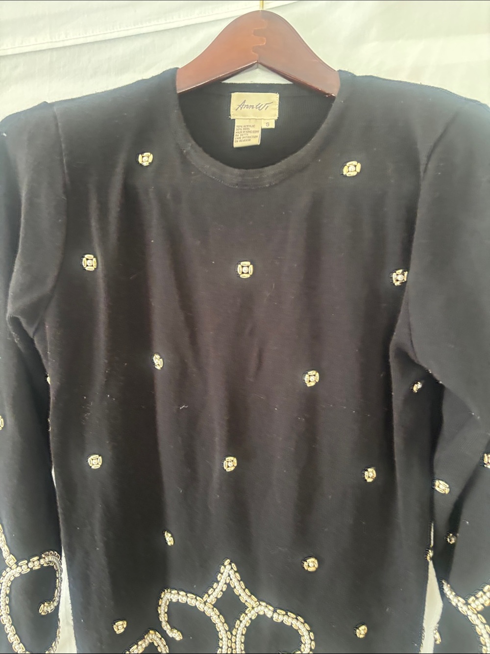 Black Embellished Crewneck Sweater Ann Wi 1990s Evening Sweater